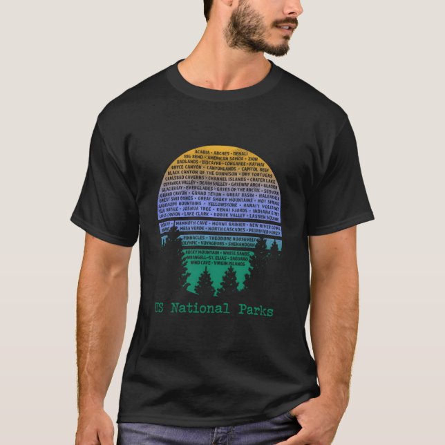 Camiseta National Parks List Word Cloud Trees (Frente)