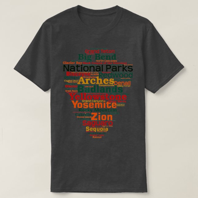 Camiseta National Parks Word List Cloud Camping Hiking Men  (Frente do Design)