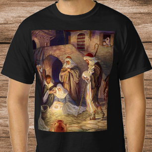Camiseta Natividade de Natal Vintage, 3 Pastores e Jesus