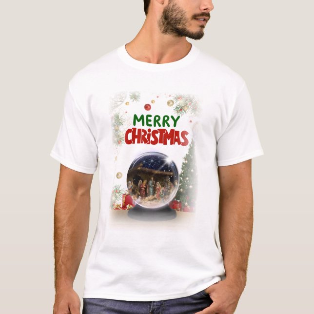Camiseta Nativity Scene in Christmas Snow Globe (Frente)