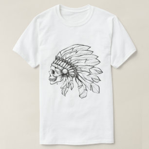Camiseta Nativo americano com penas na cabeça Desenho i