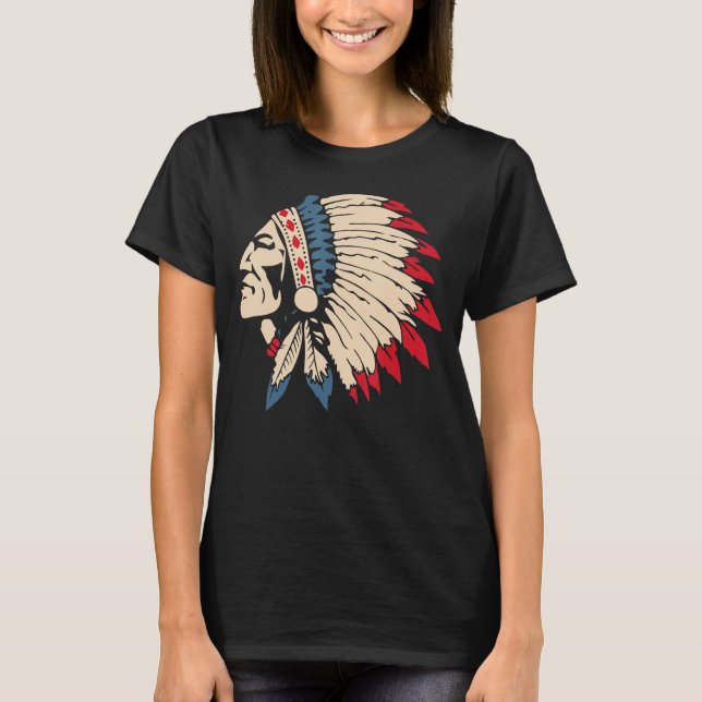 Camiseta Nativo Americano do Skull Eagle Feather Headdre (Frente)
