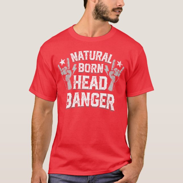 Camiseta Natural born Headbanger Devil horns Heavy Metal gi (Frente)
