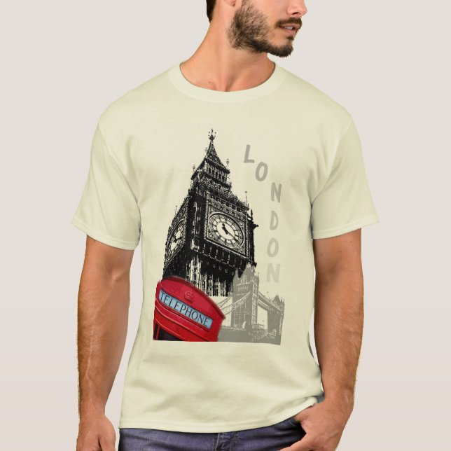 Camiseta Natural Color London Big Ben Clock Tower Moderna (Frente)
