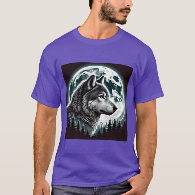 Camiseta Nature Lua Alpha Lobo Bonito Lua natureza retrô (Frente)