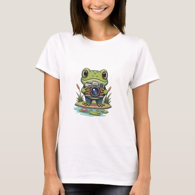 Camiseta Nature Snapper: Adorable Photographer Frog (Frente)