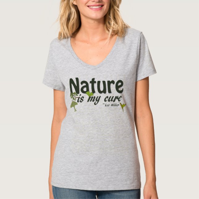 Camiseta Natureza É Minha Cura Cotação Hanes Nano V-Neck T- (Frente)
