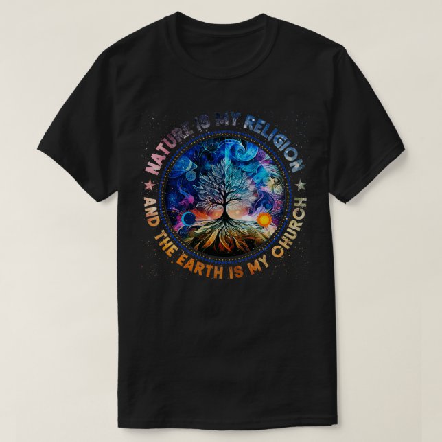 Camiseta Natureza É Minha Religião A Terra É Minha Igreja M (Frente do Design)