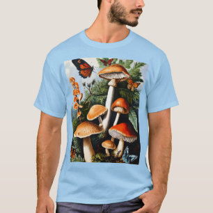 Camiseta Natureza Encantada: Cogumelo Vintage e Borboleta T