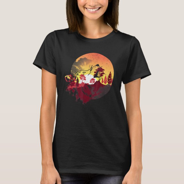 Camiseta Natureza Selvagem Animais Sunset Howling Wolf Tree (Frente)