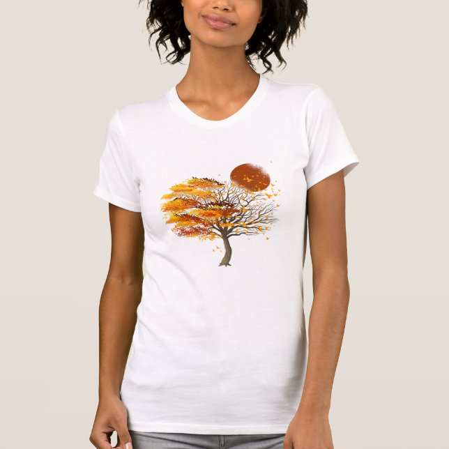 Camiseta Natureza Selvagem Plena Árvore Da Lua Bando De Ave (Frente)