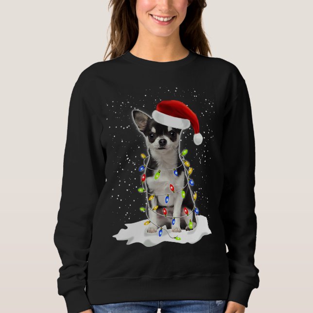 Camiseta Naughn Chihuahua Christmas Fairy Lights Dog (Frente)