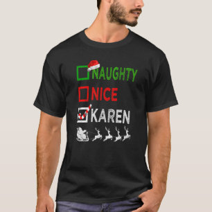 Camiseta Naughn Nice Karen Natal Pajamas Santa Hat Xma