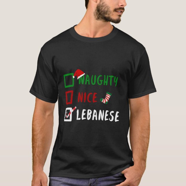 Camiseta Naughn Nice Libanês Engraçado Cantinho de Natal No (Frente)