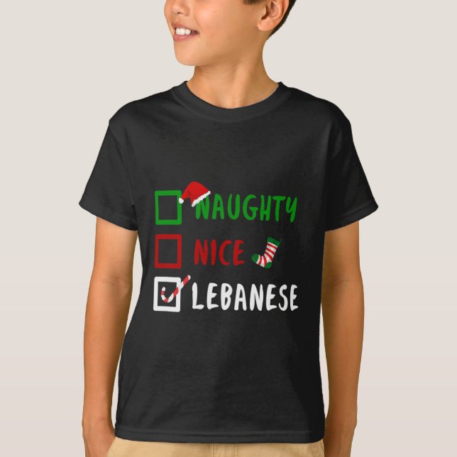 Camiseta Naughn Nice Libanês Engraçado Cantinho de Natal No (Frente)