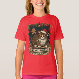 Camiseta "Naughty List" Cat Christmas Humor.