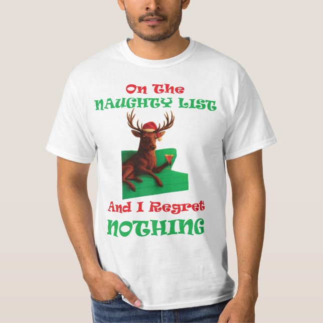 Camiseta Naughty List Regret Nothing (Frente)