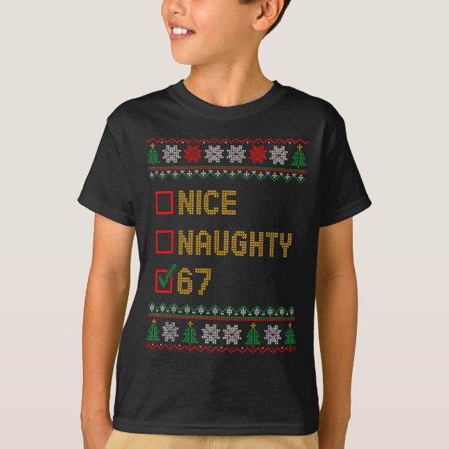 Camiseta Naughty Nice 6 7 Funny Brainrot Meme Ugly Xmas Six (Frente)