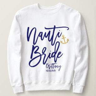 Camiseta Nauti Bride Funny Blue Modern Calliografia