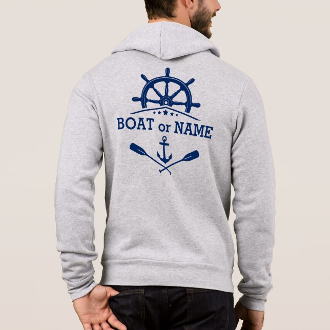 Camiseta Náutica Ancorar Oars Navio Nome do Barco Helm Roda (Verso)