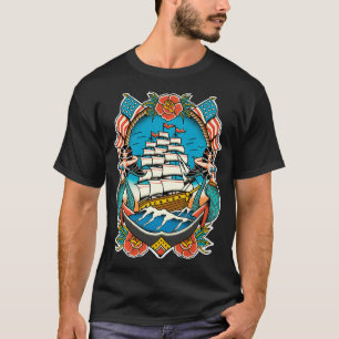 Camiseta Náutica Navio Sereia Ancorada Americana Tradiciona