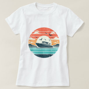 Camiseta Náutica Nostalgia Vintage Sunset Motorboat