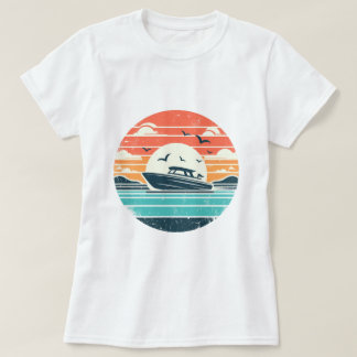 Camiseta Náutica Nostalgia Vintage Sunset Motorboat