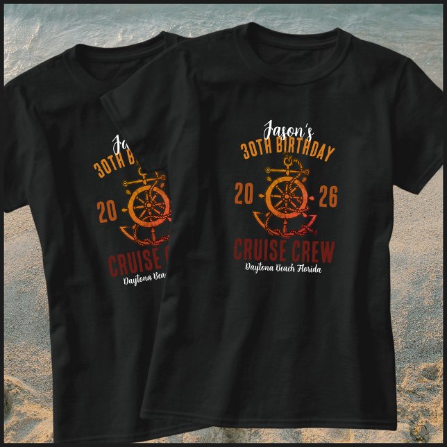 Camiseta Nautical Orange & Black 30th Birthday Cruise Crew (Criador carregado)