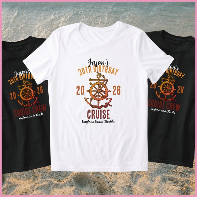 Camiseta Nautical Orange & White Name 30th Birthday Cruise (Criador carregado)