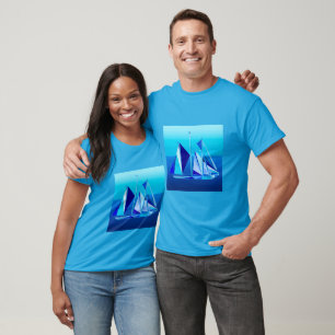Camiseta Nave de vela geométrica moderna / Iate, Azul Cobal