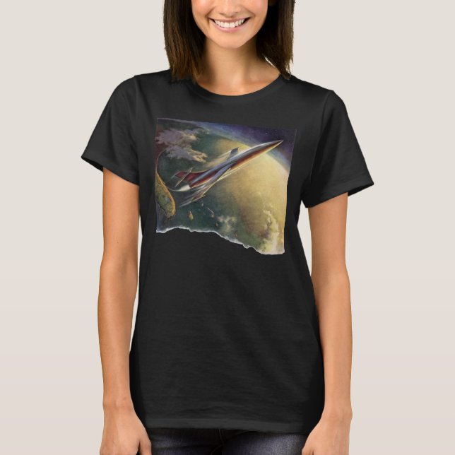 Camiseta Nave Espacial de Ficção Científica Vintage Avião T (Frente)