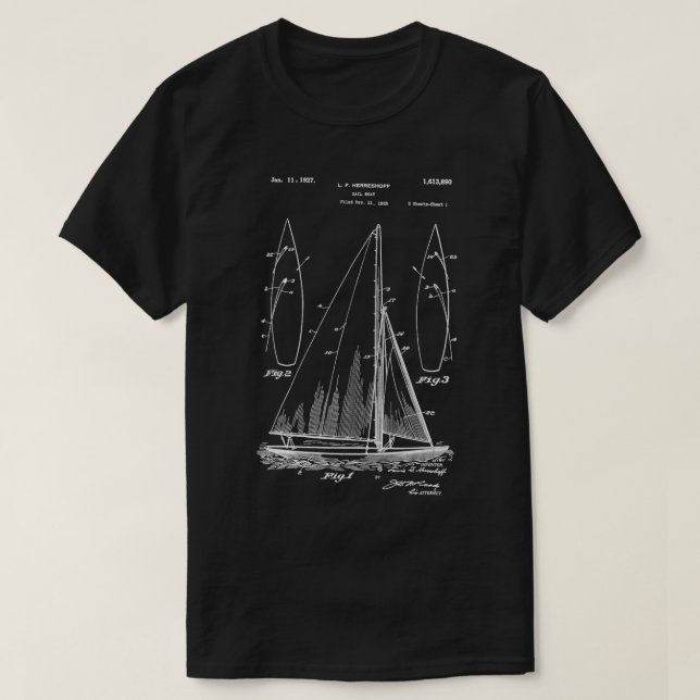 Camiseta Navegação de Barcos de Navegação por Velas Patente (Frente do Design)