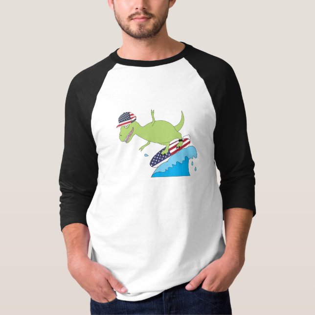 Camiseta Navegação no Dinossauro da Bandeira Americana (Frente)