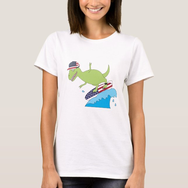 Camiseta Navegação no Dinossauro da Bandeira Americana (Frente)