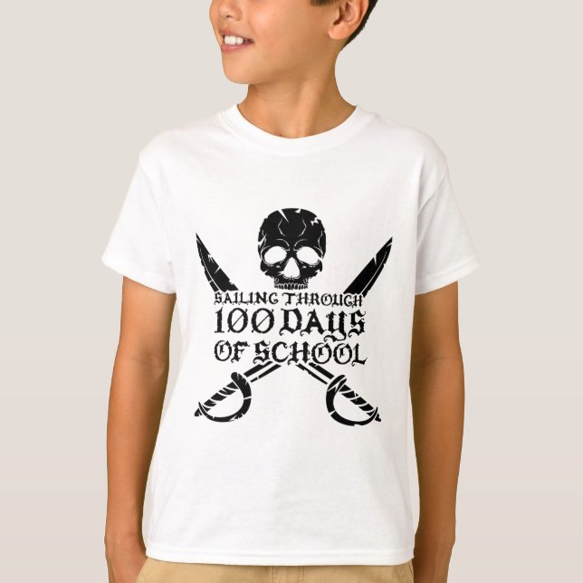 Camiseta Navegação Pirata Por 100 Dias De Meninos Escolares (Frente)