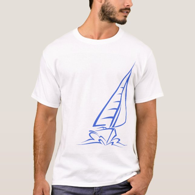 Camiseta Navegação Real Azul e Branca; Barco de vela (Frente)