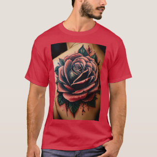 Camiseta Navegação Sagrada: Rosa do Estilo de Tatuagem Comp