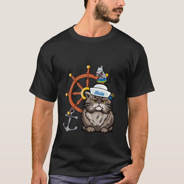 Camiseta Navegador Marítimo Gato Rato de Direção Roda Marin (Frente)