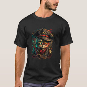 Camiseta Navegue os Sete Mares com o Design do Gato Pirata 