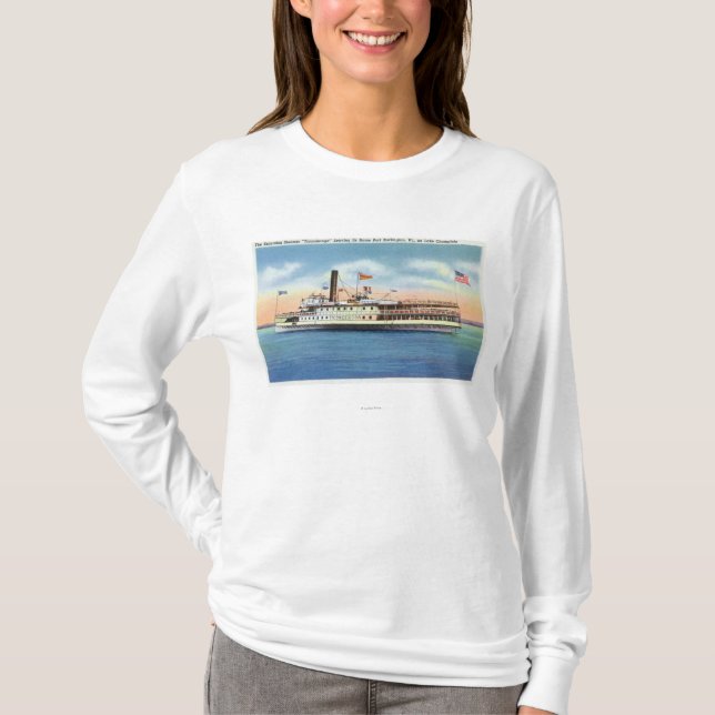 Camiseta Navio a vapor de Ticonderoga que sae do porto (Frente)