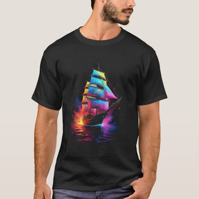 Camiseta Navio à vela Colorido Artístico (Frente)