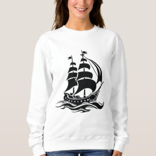 Camiseta Navio à Vela Sombreado – Ilustração Vintage do Oce