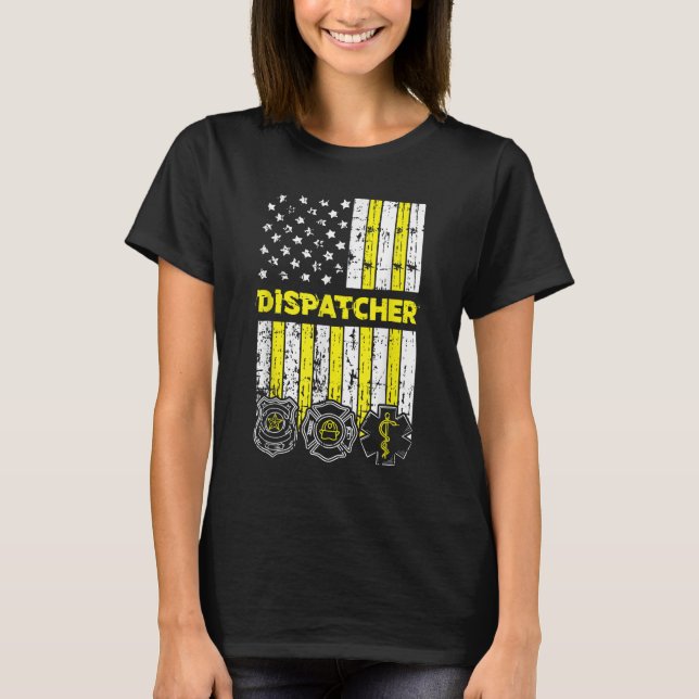 Camiseta Navio americano Flag 911 - Dispatch-er Policial Fi (Frente)