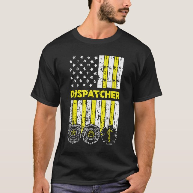 Camiseta Navio americano Flag 911 - Dispatch-er Policial Fi (Frente)