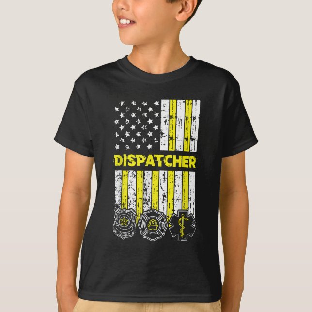 Camiseta Navio americano Flag 911 - Dispatch-er Policial Fi (Frente)