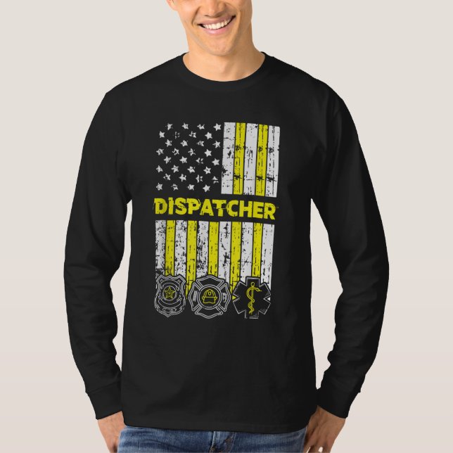 Camiseta Navio americano Flag 911 - Dispatch-er Policial Fi (Frente)