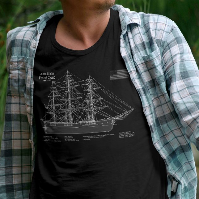 Camiseta Navio Clipper Flying Cloud - Planta ABD (Clipper Ship Flying Cloud - Blueprint ABD. Men Basic Black T-Shirt )