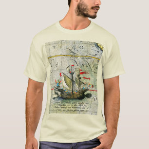 Camiseta Navio de Magalhães Victoria, Mapa Antiquado do Oce
