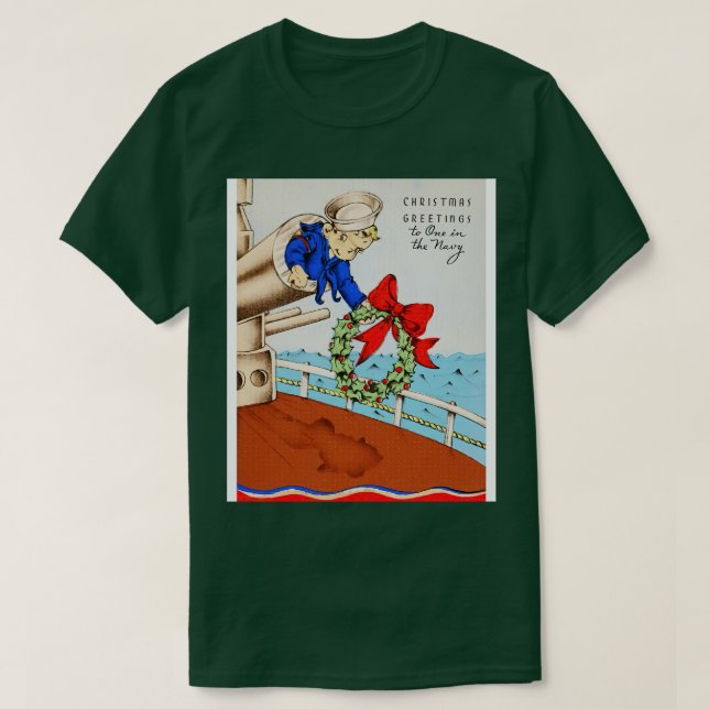 Camiseta Navio de Natal WW2 American Marinho Engraçado Sail (Frente do Design)