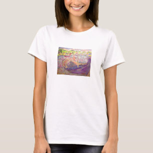 Camiseta navio de pesca grego no pôr do sol